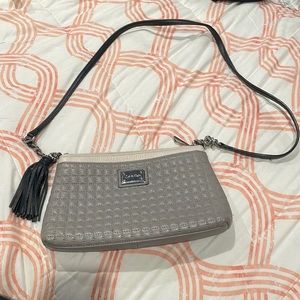 Calvin Klein grey shoulder bag with black tassel and chain/leather strap